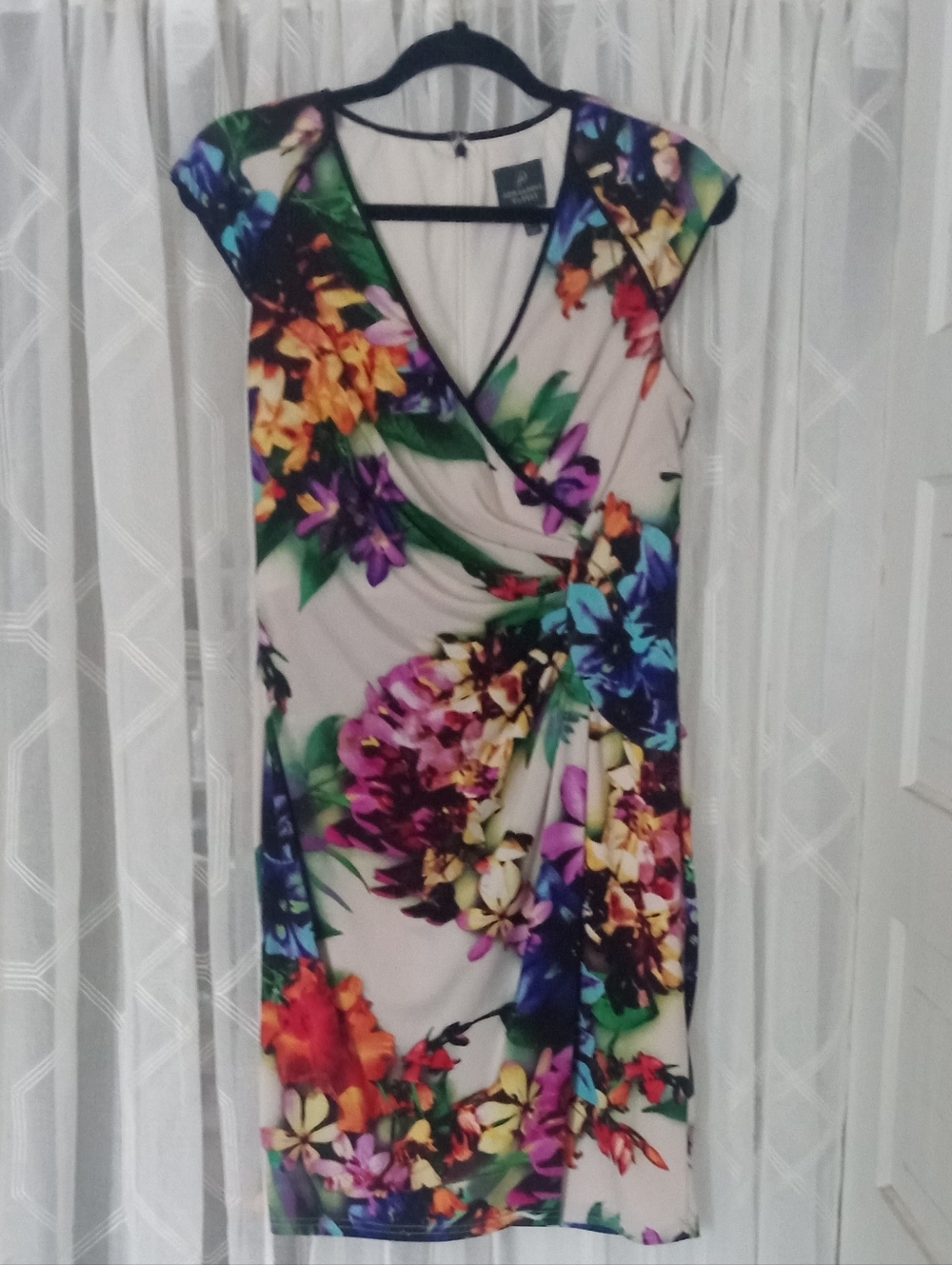 Adrianna Papell Floral Faux-Wrap Front Midi Dress in Multi-Color Size 8